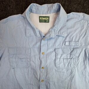 Outdoor Life Fishing Shirt Mens 3XL Blue Short Sleeve Vented Cotton Button Down
